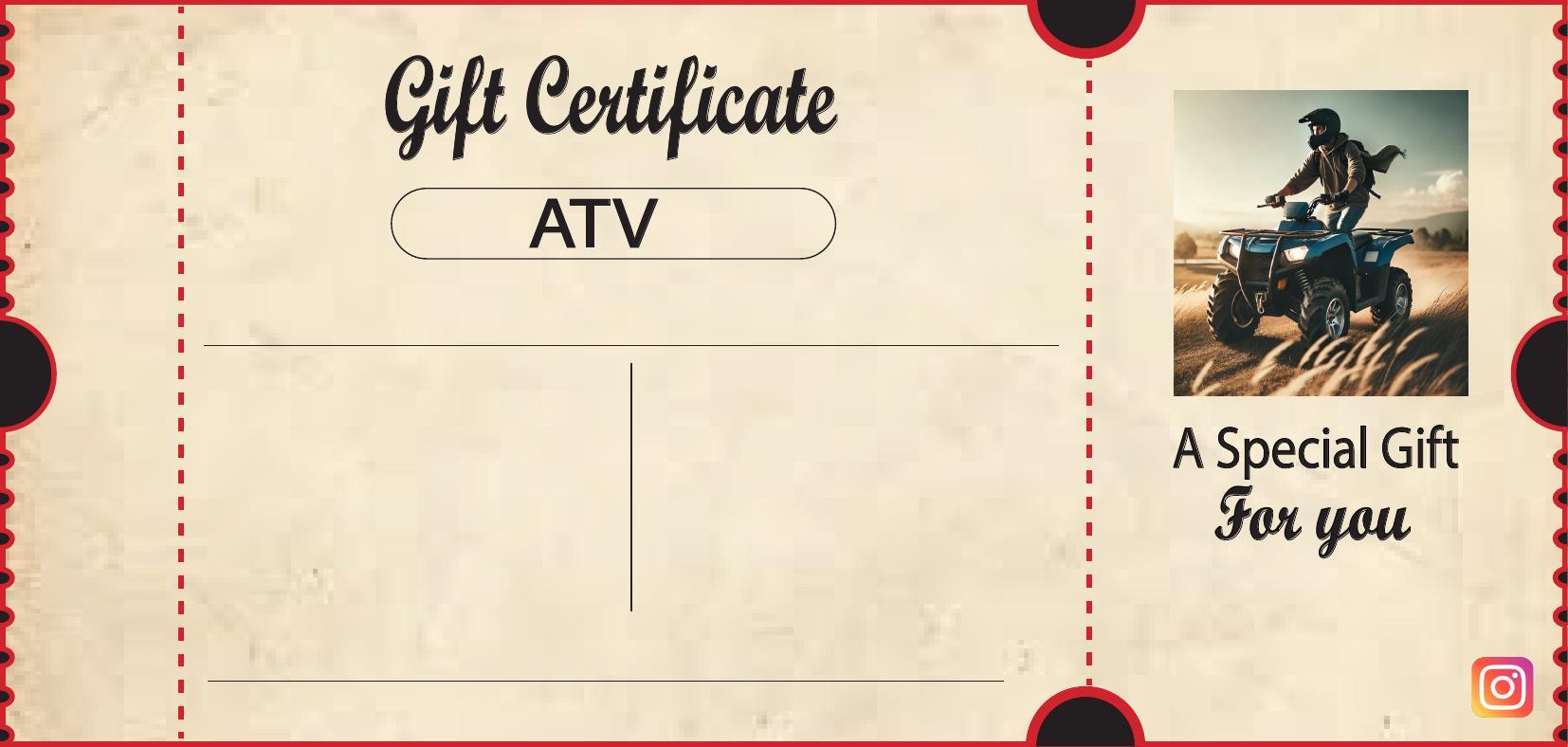 Gift certificate for an ATV experience
