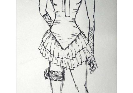 Fashion sketch of asymmetrical layered dress