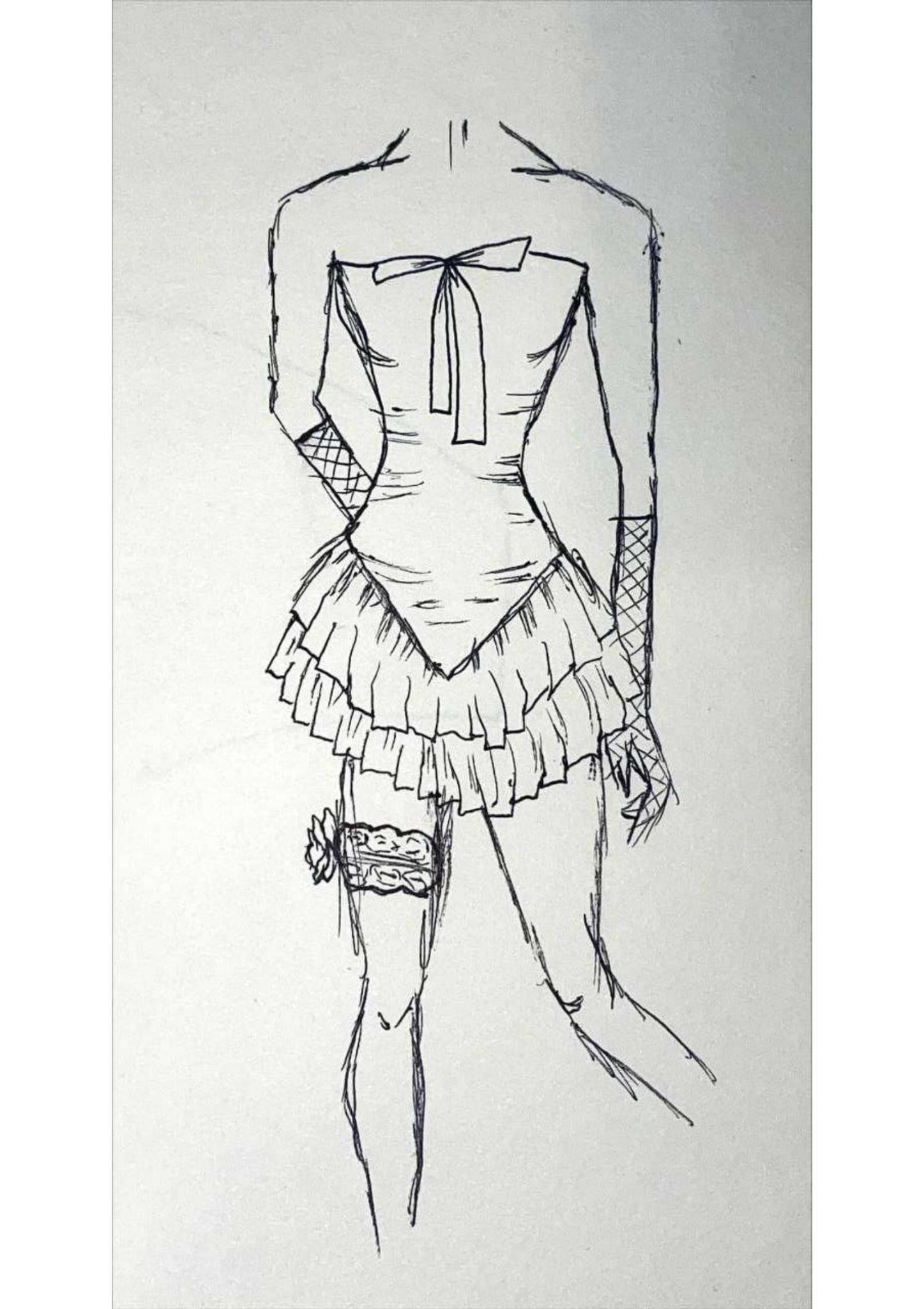 Fashion sketch of asymmetrical layered dress